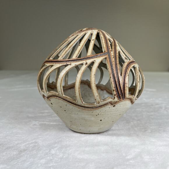 Kris Pixton 6” Studio Art Pottery Luminary Abstract Carved NY Votive Charity - Picture 5 of 13